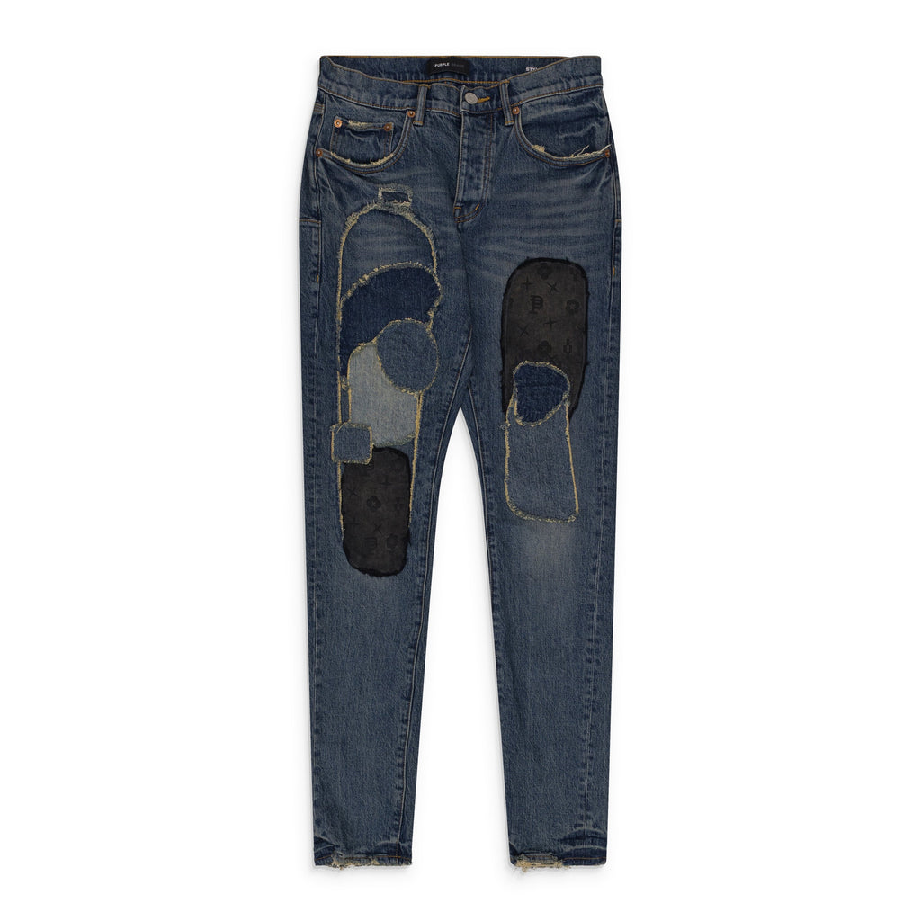 Mid Indigo Vintage Heavy Patch Repair Skinny Jeans