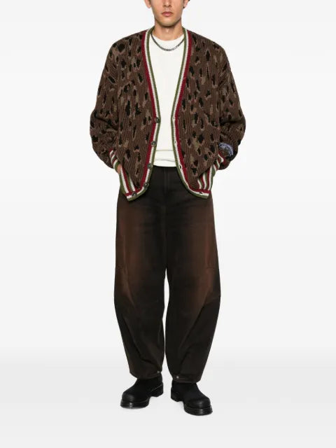 PDF leopard-pattern striped-trim cardigan