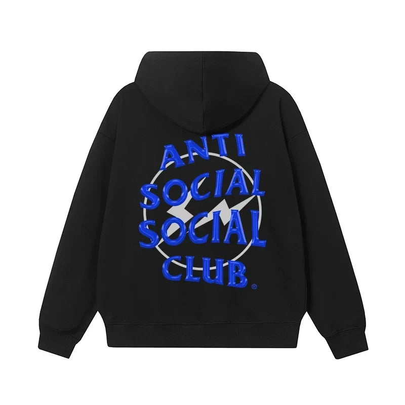 Anti Social Social Club Blue Logo Black Hoodie