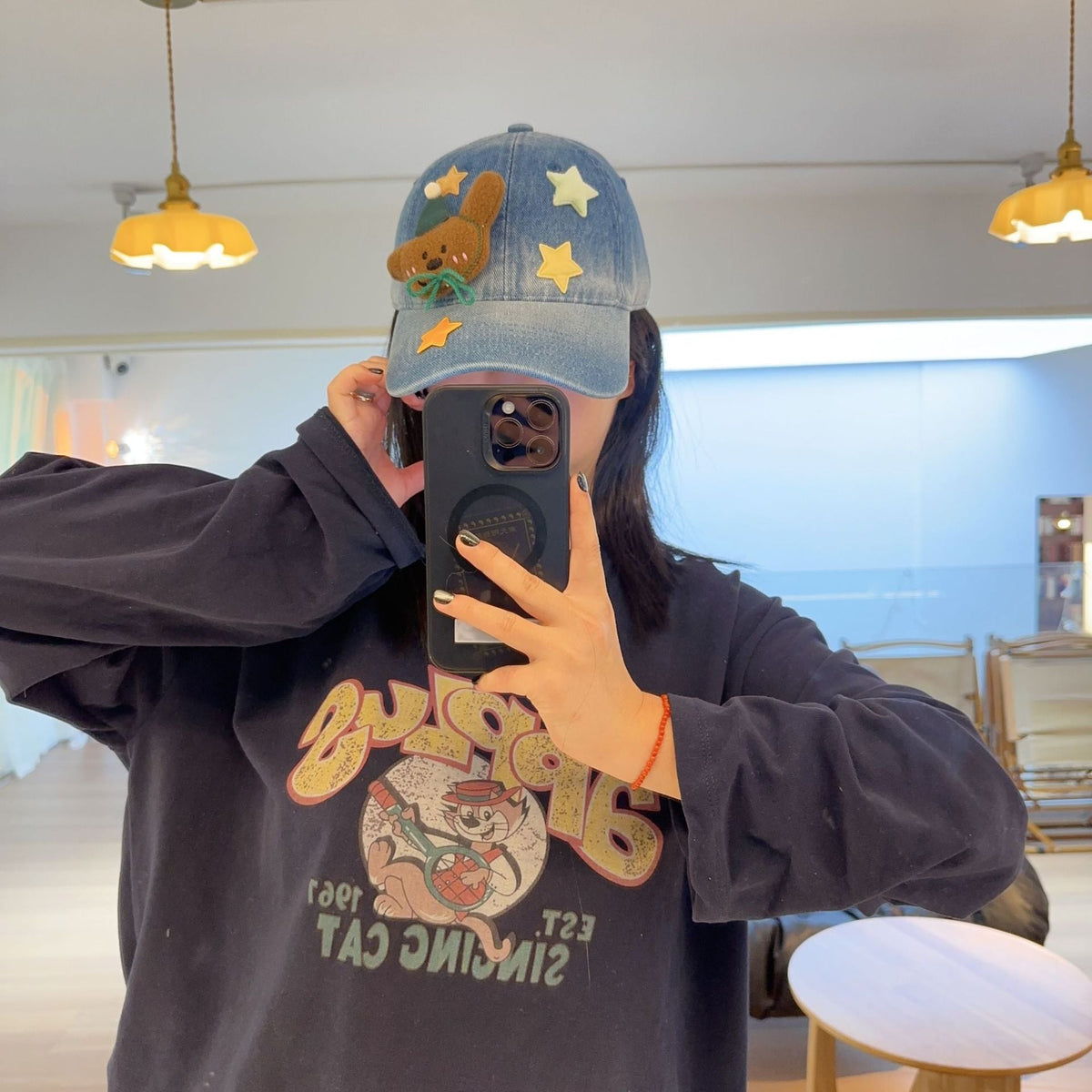 Washed Denim 3D Cartoon Plush Star Baseball Cap Y2K Casual Hat