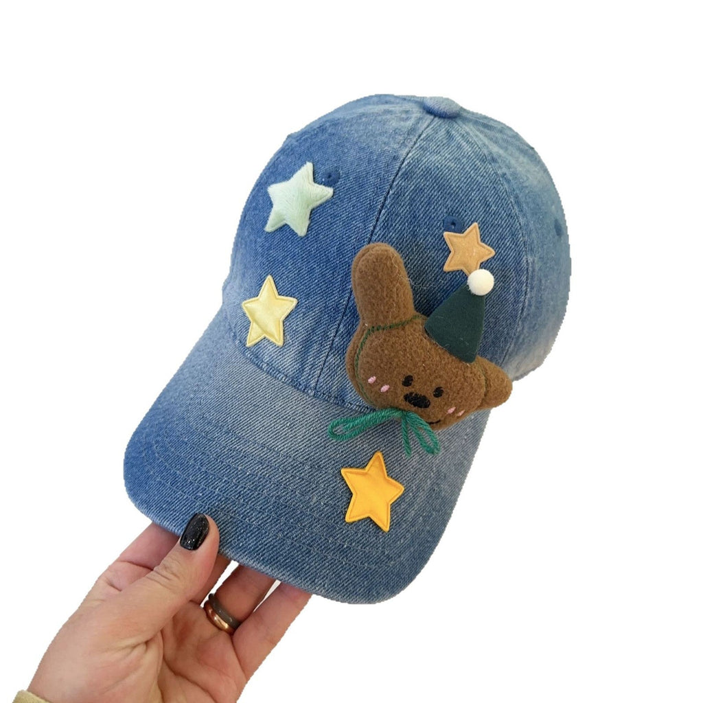 Washed Denim 3D Cartoon Plush Star Baseball Cap Y2K Casual Hat