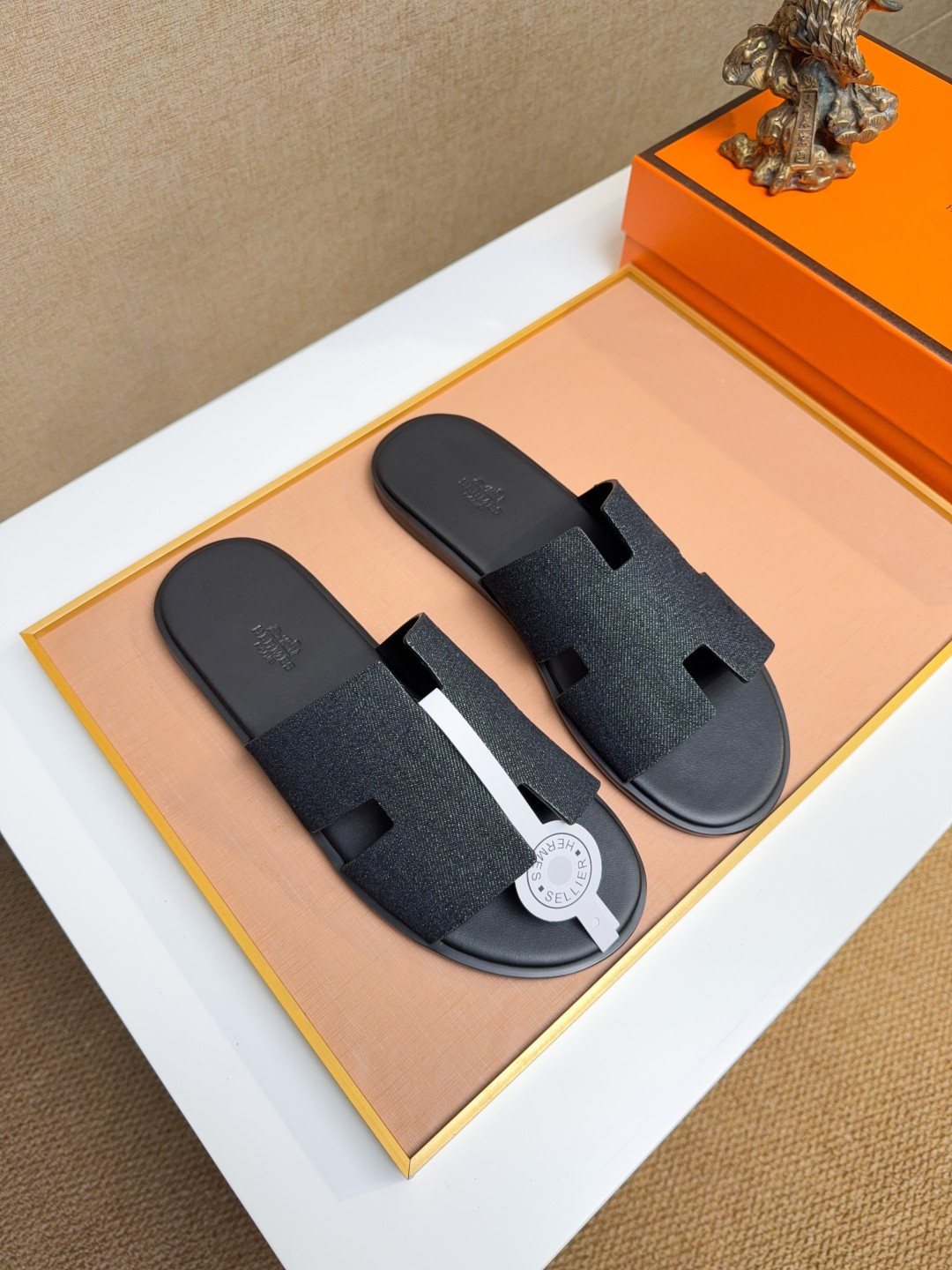 Hermès Black H-Strap Slide Sandals