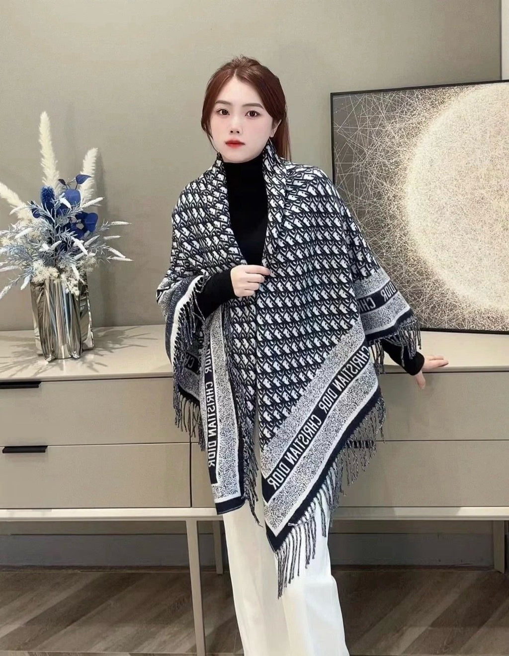 Dior Fringed Patterned Shawl