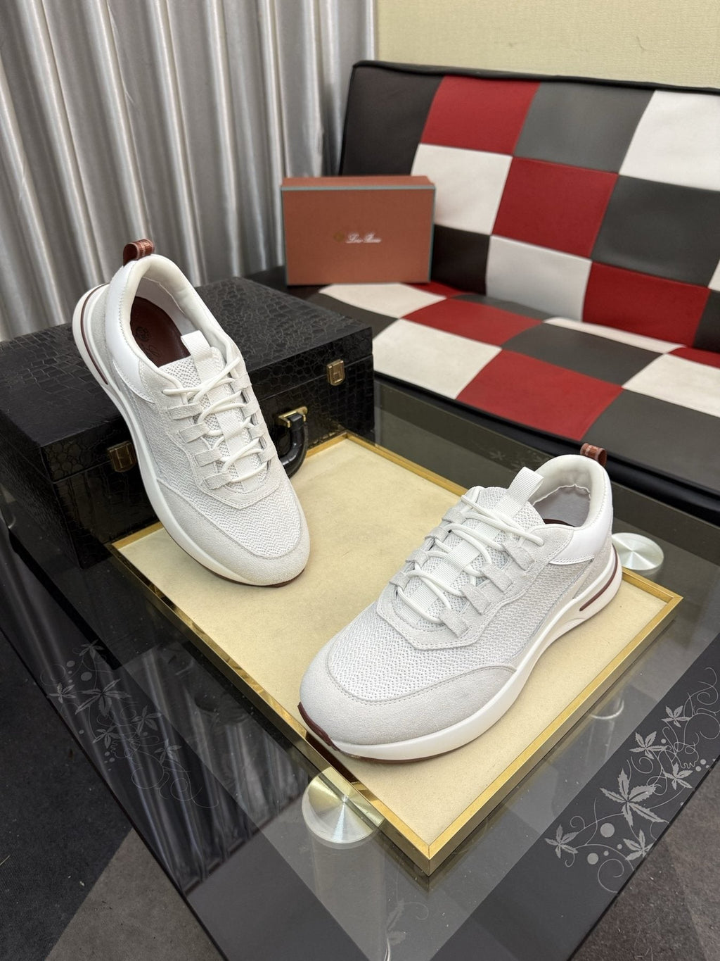 Textured Lace-Up Low-Top Sneakers